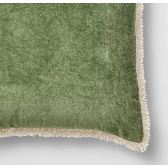Oversized Square Solid Velvet Pillow w/ Fringe Army Green - Threshold - Picture 3 of 7